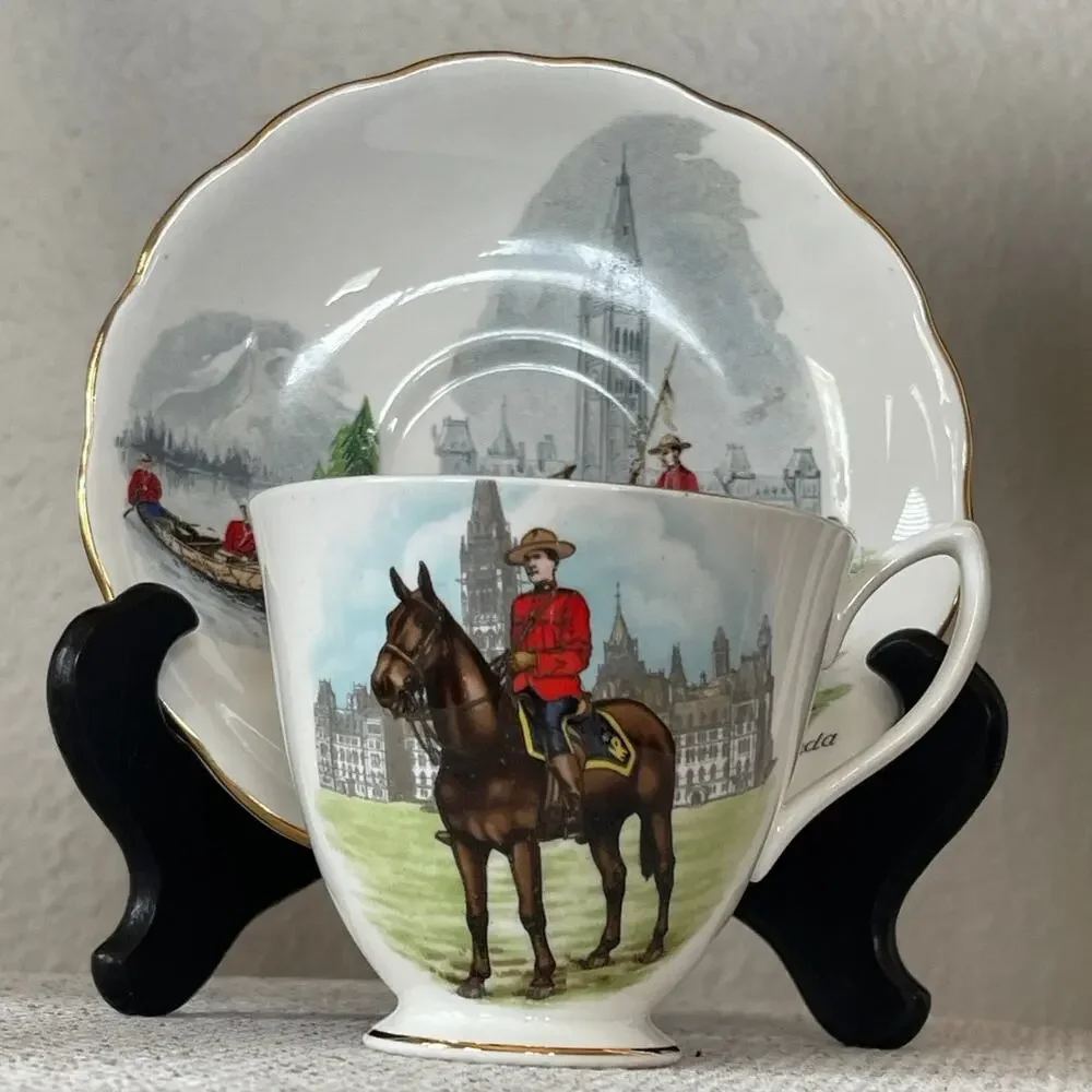 Vintage Rare England Bone China Cup & Saucer Horse Pony RCMP